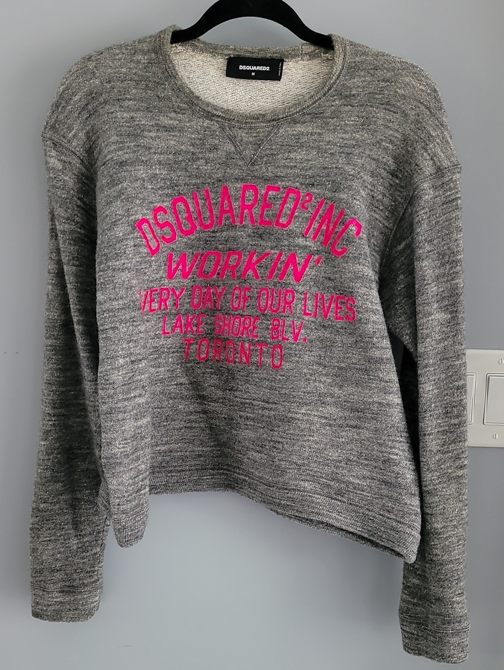 DSQUARED2 Gray Crewneck Sweatshirt with Hot Pink Logo